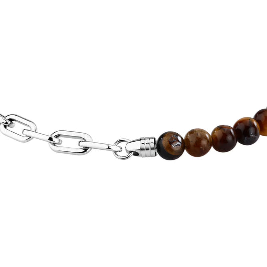 Morellato Pietre Stainless Steel Chain Bracelet with Tiger’s Eye Stones – 18 + 3 cm – S1740