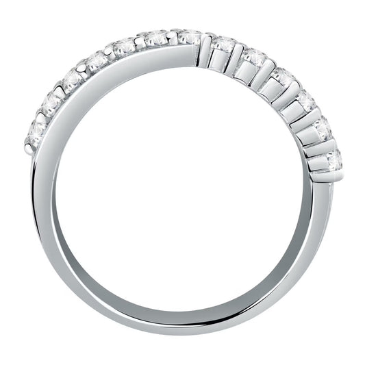 Morellato Scintille Rhodium-Plated Sterling Silver Pavé Ring with White Cubic Zirconia – Size 18 – SAQF15018