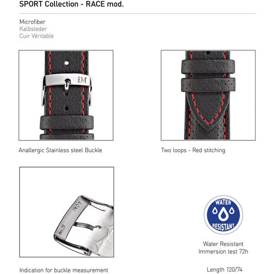 Morellato Sport-Water Resistant Race Black & Red Perforated Vegan Watch Strap – 20 mm – A01X4909C18883CR20