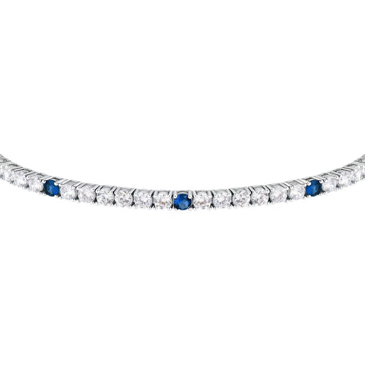 Morellato Tesori Rhodium-Plated Sterling Silver Tennis Bracelet with Blue & White Cubic Zirconia – 16 + 3 cm – SAIW137