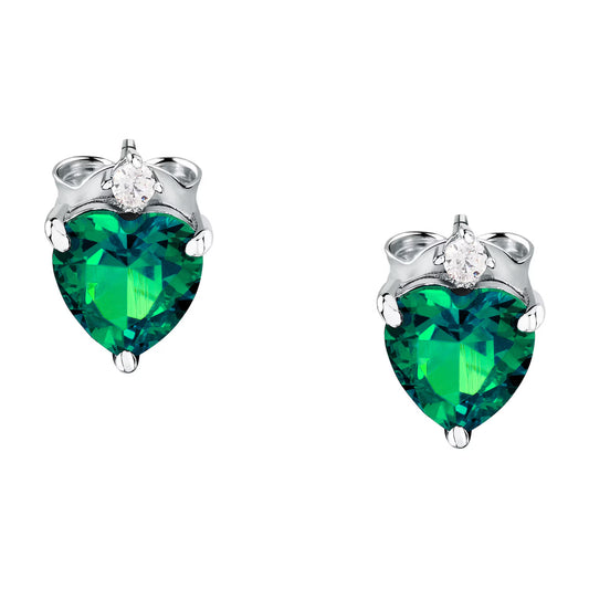 Morellato Nobile Rhodium-Plated Sterling Silver Stud Earrings with White & Green Cubic Zirconia – SAIW164