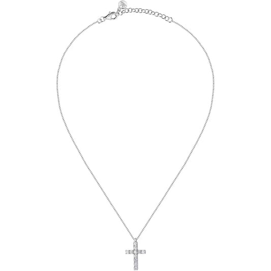 Morellato Tesori Rhodium-Plated Sterling Silver Cross Pendant Necklace with Cubic Zirconia – 38 + 4 cm – SAIW117