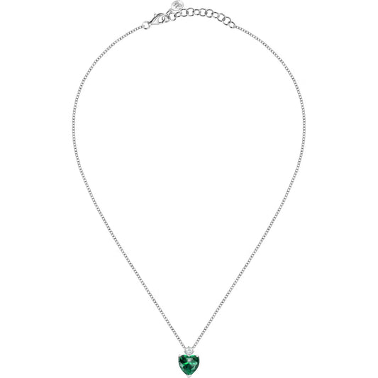 Morellato Nobile Rhodium-Plated Sterling Silver Pendant Necklace with Green Cubic Zirconia – 38 + 4 cm – SAIW160