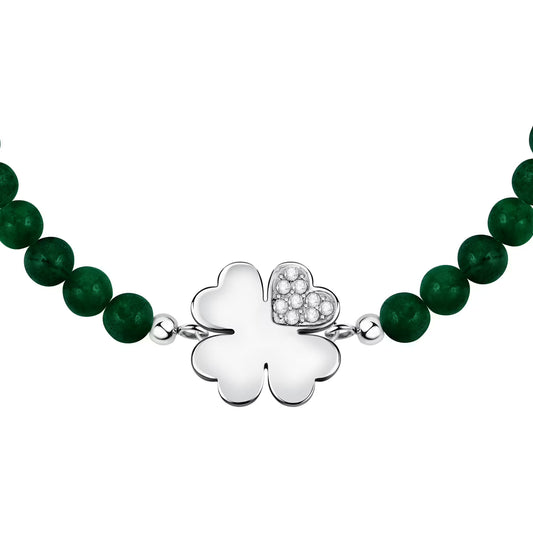 Morellato Valentina Stainless Steel Clover Bracelet with White & Green Crystals – 16 + 3 cm – SATQ08