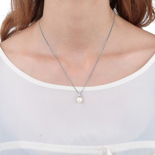 Morellato Perla Essenziale Sterling Silver 925 Necklace with Pearl and White Cubic Zirconia – 45 cm – SANH02