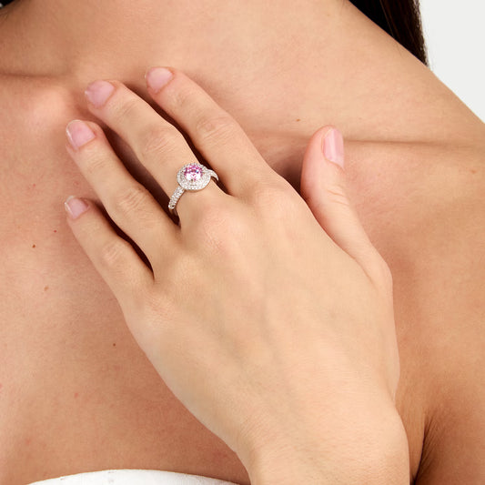 Morellato Duchessa Rhodium-Plated Sterling Silver Ring with Pink and White Cubic Zirconia – Size 14 – SAIW276014