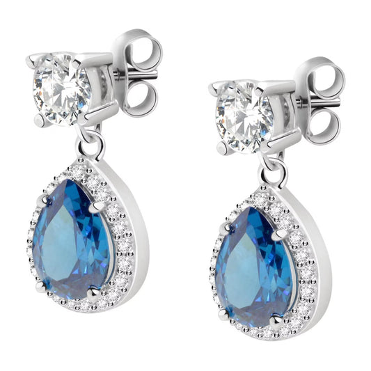 Morellato Duchessa Rhodium-Plated Sterling Silver Drop Earrings with White & Blue Cubic Zirconia – 1.5 cm – SAIW10