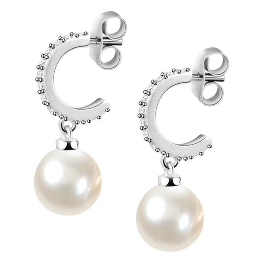 Morellato Perla Essenziale Rhodium-Plated Sterling Silver Earrings with Pearl and Cubic Zirconia – 2.1 cm – SANH03