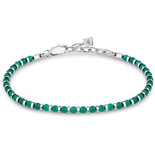 Morellato Pietre Stainless Steel Beaded Bracelet with Green Agate – 18 + 3 cm – S1735