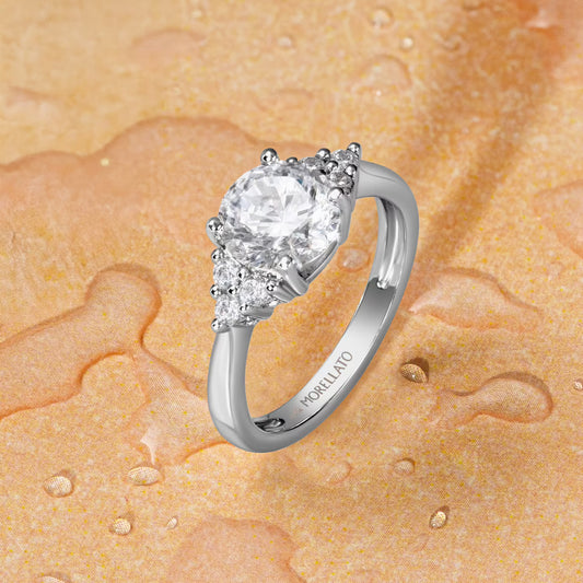 Morellato Luminosa Rhodium-Plated Sterling Silver Ring with White Cubic Zirconia – Size 18 – SAIW299018