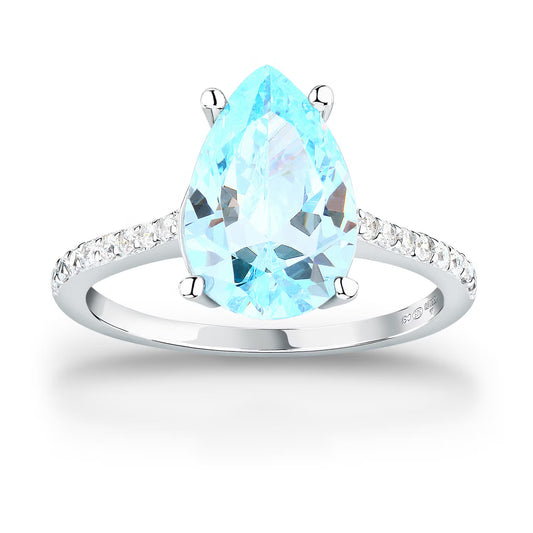 Morellato Tesori Rhodium-Plated Sterling Silver Ring with Aqua Blue Cubic Zirconia – Size 12 –SAIW205012