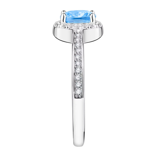 Morellato Duchessa Rhodium-Plated Sterling Silver Halo Ring with Aquamarine Blue Cubic Zirconia – Size 14 – SAIW114014