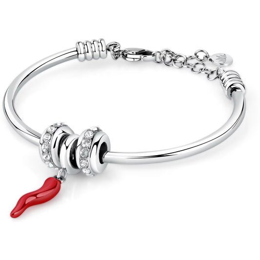Morellato Drops Stainless Steel Bangle Bracelet with White Crystals & Pepper Charm – SCZ1281