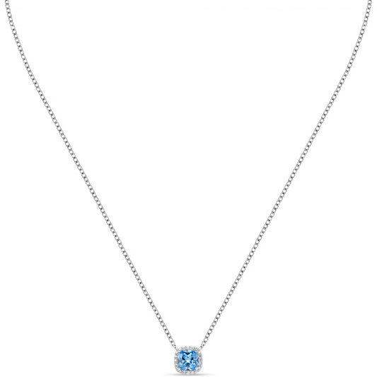 Morellato Duchessa Rhodium-Plated Sterling Silver Necklace with Aqua Blue Cubic Zirconia – 35+5 cm – SAIW108