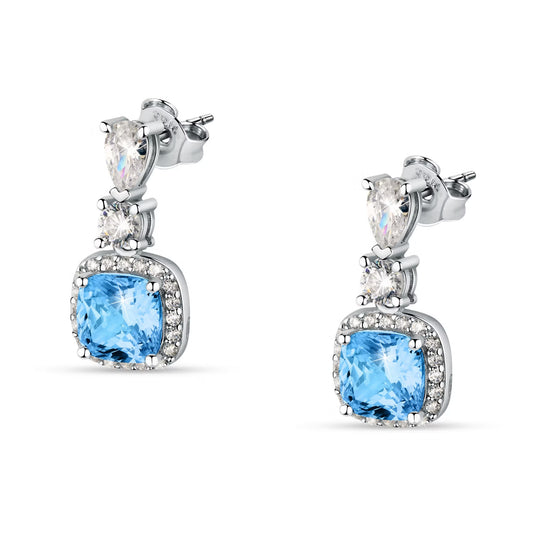 Morellato Duchessa Rhodium-Plated Sterling Silver Drop Earrings with Aqua Blue Cubic Zirconia – SAIW110