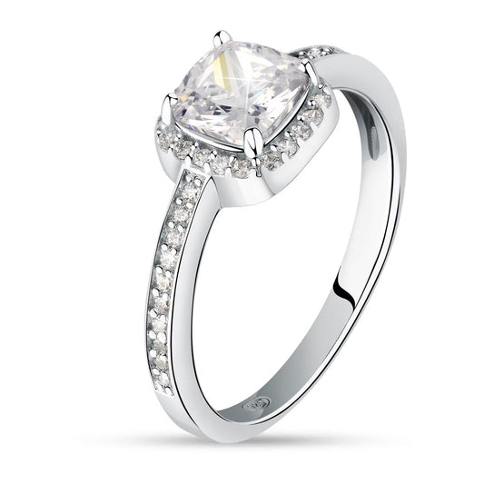 Morellato Duchessa Rhodium-Plated Sterling Silver Halo Ring with Cushion-Cut Cubic Zirconia – Size 14 – SAIW115014