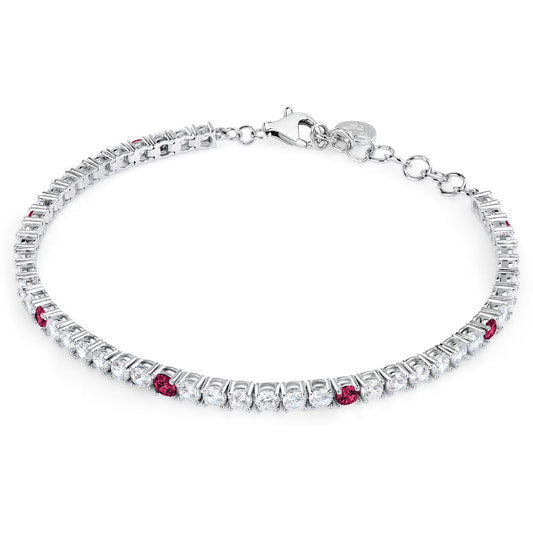 Morellato Tesori Rhodium-Plated Sterling Silver Tennis Bracelet with White & Red Cubic Zirconia – 16 + 3 cm – SAIW139