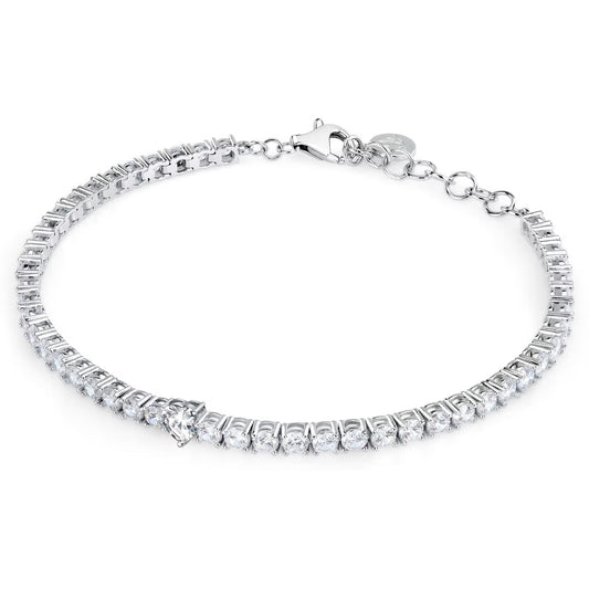 Morellato Tesori Rhodium-Plated Sterling Silver Tennis Bracelet with Heart and White Cubic Zirconia – 16 + 3 cm – SAIW166