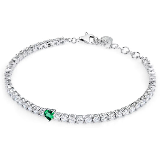 Morellato Tesori Rhodium-Plated Sterling Silver Tennis Bracelet with White & Green Cubic Zirconia – 16 + 3 cm – SAIW169