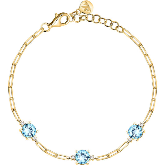 Morellato Tesori Gold-Plated Sterling Silver Bracelet with Light Blue Cubic Zirconia – 16+3 cm – SAIW304