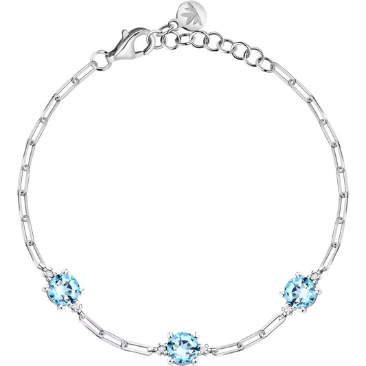 Morellato Luminosa Rhodium-Plated Sterling Silver Bracelet with Light Blue Cubic Zirconia – 16+3 cm – SAIW291