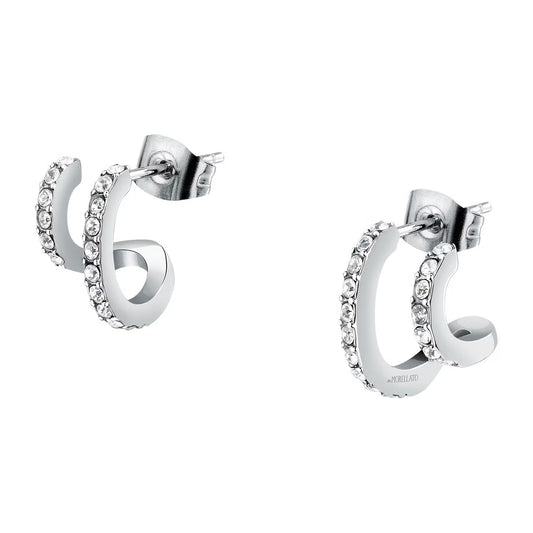 Morellato Creole Stainless Steel Square Hoop Earrings with White Crystals – 1.2 × 0.7 cm – SAUP16