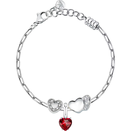 Morellato Drops Stainless Steel Bracelet with Red Crystal Heart Charm – 16 + 3 cm – SCZ1323