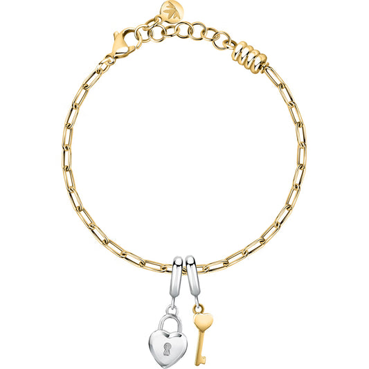 Morellato Drops Gold-Tone Stainless Steel Pendant Bracelet with Heart & Padlock Charms – 16 + 3 cm – SCZ1376