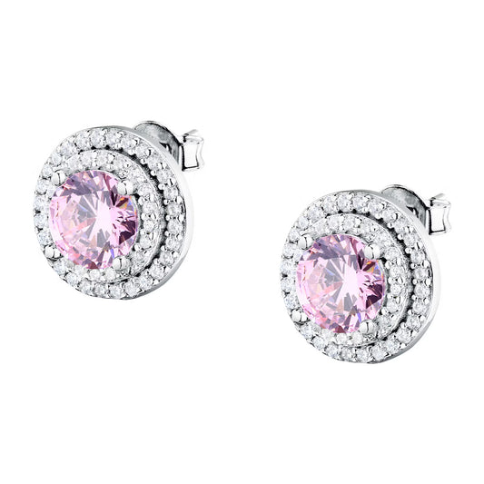 Morellato Duchessa Rhodium-Plated Sterling Silver Earrings with Pink and White Cubic Zirconia – SAIW273