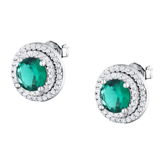 Morellato Duchessa Rhodium-Plated Sterling Silver Earrings with Green and White Cubic Zirconia – SAIW275