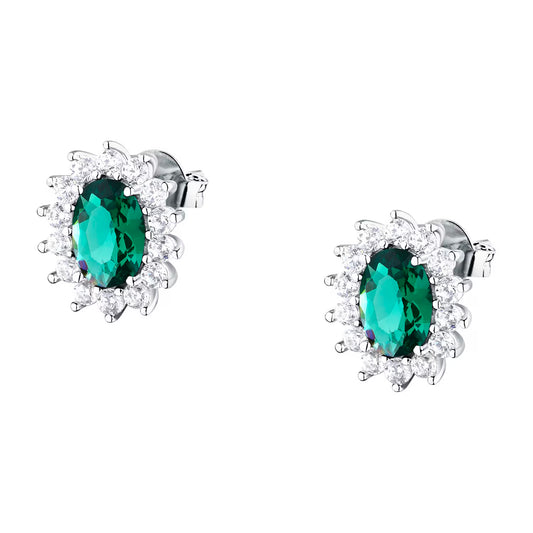 Morellato Duchessa Rhodium-Plated Sterling Silver Earrings with Green and White Cubic Zirconia – SAIW286
