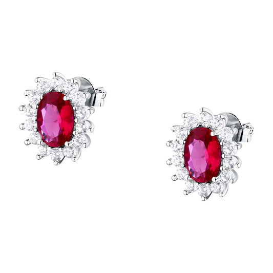 Morellato Duchessa Rhodium-Plated Sterling Silver Earrings with Red and White Cubic Zirconia – SAIW287