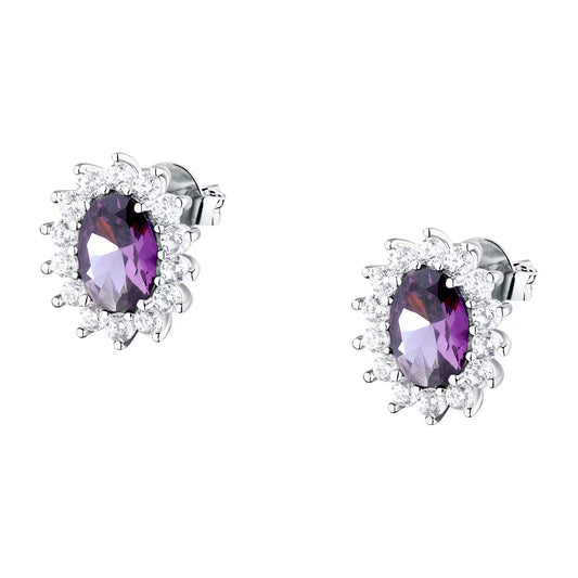 Morellato Duchessa Rhodium-Plated Sterling Silver Earrings with Purple and White Cubic Zirconia – SAIW288