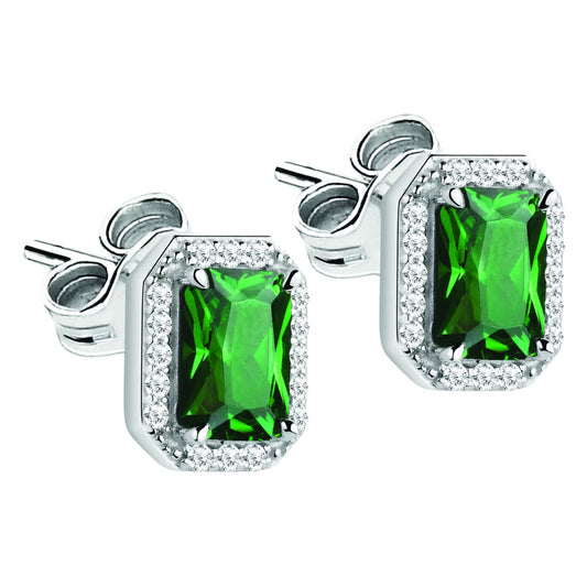 Morellato Duchessa Rhodium-Plated Sterling Silver Earrings with White and Green Cubic Zirconia – 0.98 cm – SAIW57