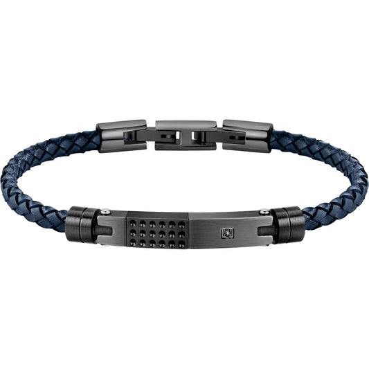 Morellato Moody Gunmetal Stainless Steel & Black Leather Bracelet with Blue Detail – 22 cm – SQH21