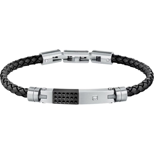 Morellato Moody Stainless Steel & Black Leather Bracelet – 19.5 + 1.5 cm – SQH58