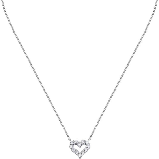 Morellato Nobile Rhodium-Plated Sterling Silver Heart Pendant Necklace with White Cubic Zirconia – 35 + 5 cm – SAIW129