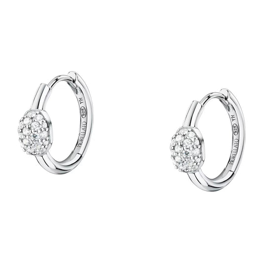 Morellato Pavé Rhodium-Plated Sterling Silver Hoop Earrings with White Cubic Zirconia – 16 mm – SAZB18