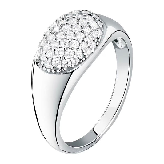 Morellato Pavé Rhodium-Plated Sterling Silver Ring with White Cubic Zirconia – Size 18 – SAZB12018