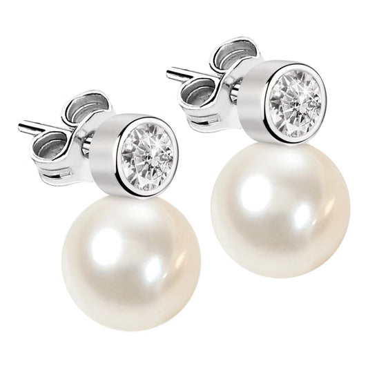 Morellato Perla Essenziale Sterling Silver 925 Stud Earrings with Pearl and Cubic Zirconia – 1.26 cm – SANH04