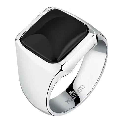 Morellato Pietre Stainless Steel Signet Ring with Black Agate – Size 27 – S1737027