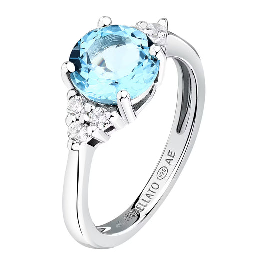 Morellato Luminosa Rhodium-Plated Sterling Silver Ring with Light Blue and White Cubic Zirconia – Size 16 – SAIW295016