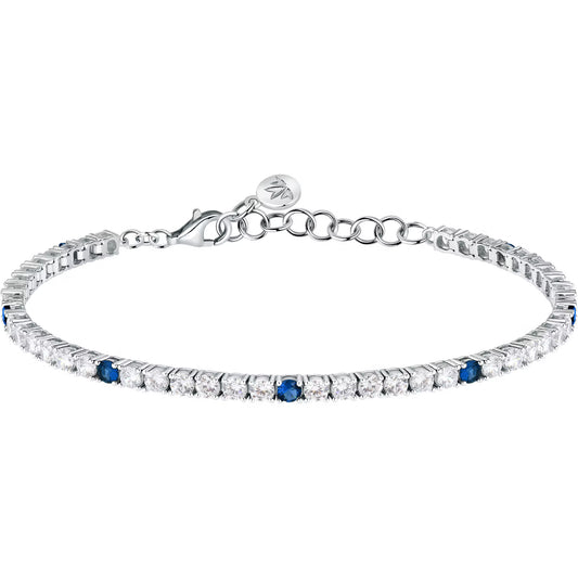 Morellato Tesori Rhodium-Plated Sterling Silver Tennis Bracelet with Blue & White Cubic Zirconia – 16 + 3 cm – SAIW137