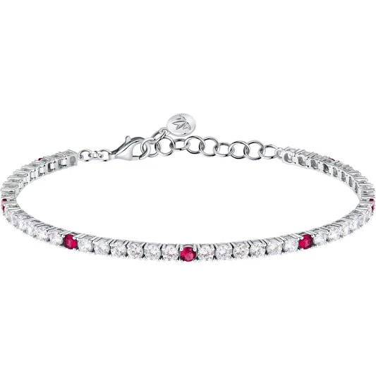 Morellato Tesori Rhodium-Plated Sterling Silver Tennis Bracelet with White & Red Cubic Zirconia – 16 + 3 cm – SAIW139