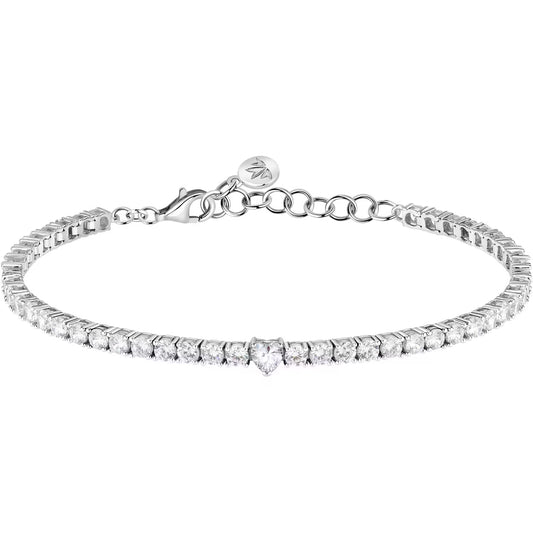 Morellato Tesori Rhodium-Plated Sterling Silver Tennis Bracelet with Heart and White Cubic Zirconia – 16 + 3 cm – SAIW166