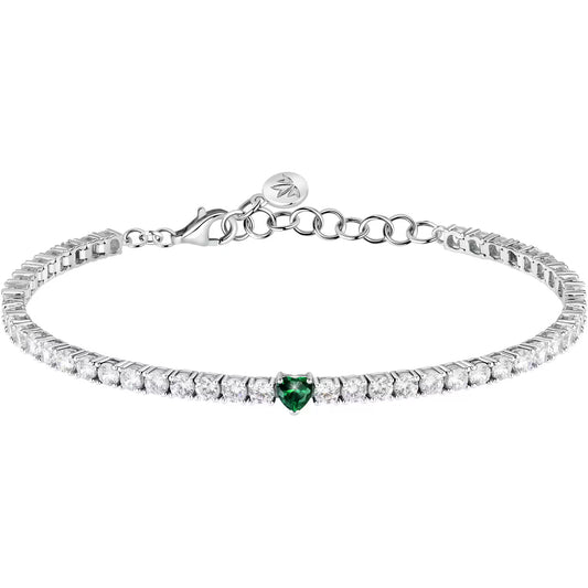 Morellato Tesori Rhodium-Plated Sterling Silver Tennis Bracelet with White & Green Cubic Zirconia – 16 + 3 cm – SAIW169