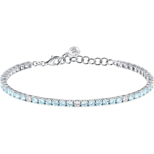 Morellato Tesori Rhodium-Plated Sterling Silver Tennis Bracelet with Blue Cubic Zirconia – 16 + 3 cm – SAIW182