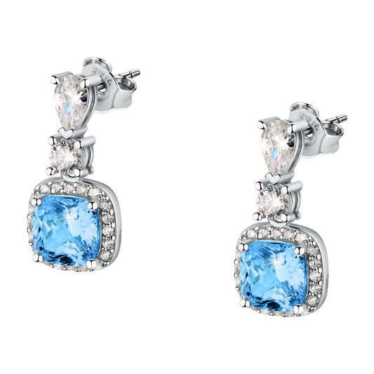 Morellato Duchessa Rhodium-Plated Sterling Silver Drop Earrings with Aqua Blue Cubic Zirconia – SAIW110
