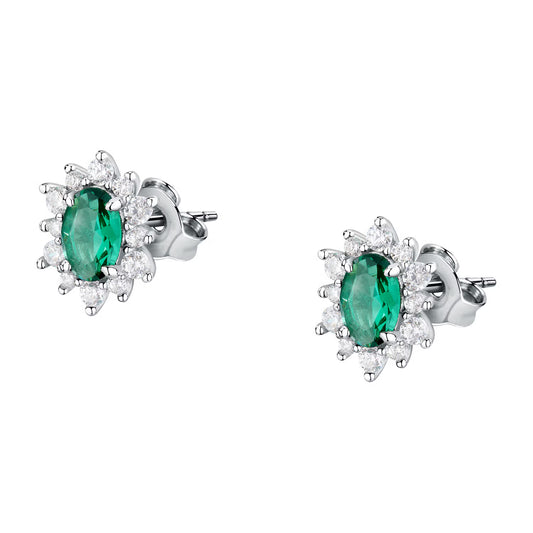 Morellato Duchessa Rhodium-Plated Sterling Silver Stud Earrings with White & Green Cubic Zirconia – SAIW153