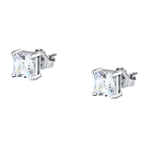Morellato Tesori Rhodium-Plated Sterling Silver Asscher-Cut Stud Earrings with White Cubic Zirconia – SAIW178